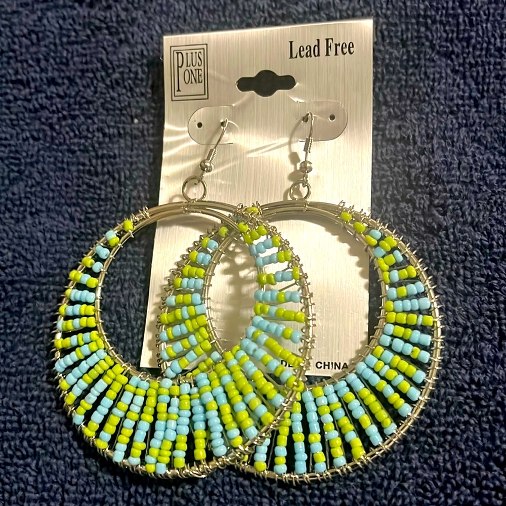 Silver green and blue Earrings